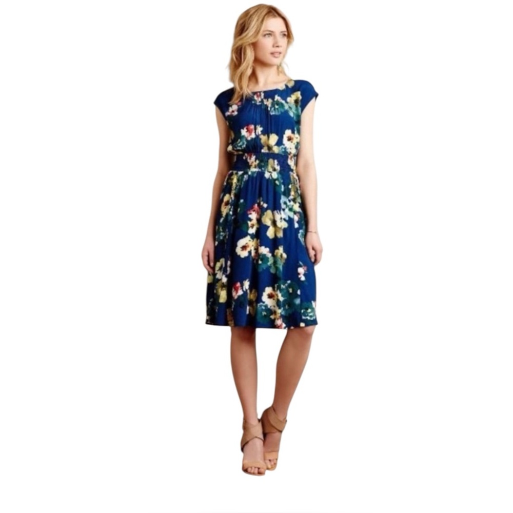 Anthropologie Maeve Evaline Floral Feminine Romantic Blouson Dress